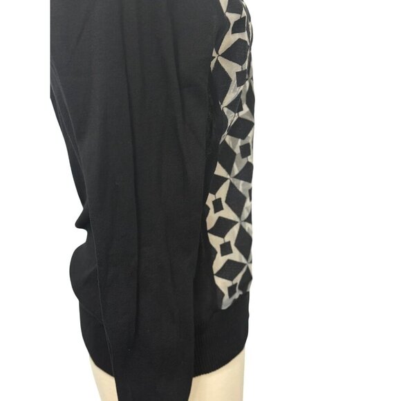Anne Fontaine Sovanna Sweater Size 40/6-8 Black Thin Knit Sheer Geometric Cotton - Picture 5 of 10